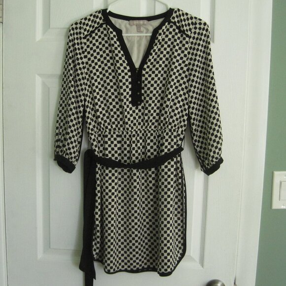 Banana Republic Dot Print Riviera Dress Size 0P Petite Shirt Dress Black Cream - Picture 1 of 10